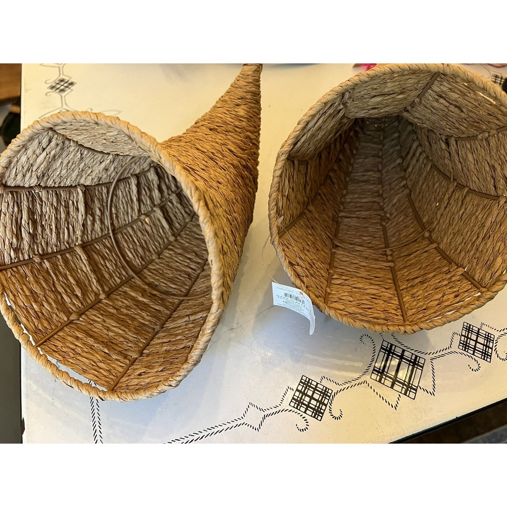 Set of 2 Thanksgiving / Fall/ Natural Wicker Cornucopia / Horn Of Plenty / 6.5"